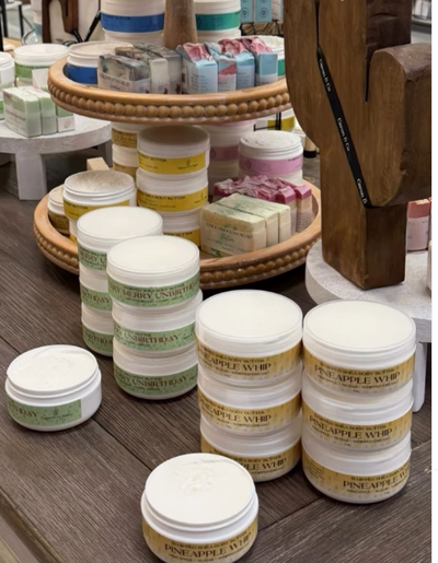 Caron and Co custom labels on jars in a retail product display
